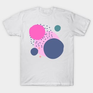 Art circles and dots pattern - pink and dark blue T-Shirt